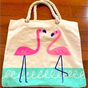 Girls Flamingo Canvas Tote Bag with Rope Handles